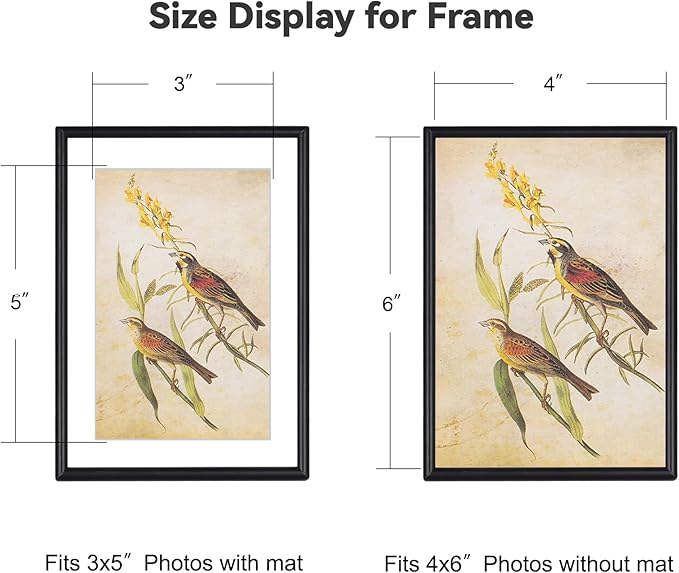4x6 Picture Frame, Black Modern Thin Aluminum Metal Photo Frame with HD Glass, Fits 3x5 with Mat or 4 x 6 without Mat, for Tabletop and Wall Mounting, 1 Pack